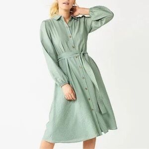 Nine West women’s sage green collar button shirt dress w/belt size large 10 12
